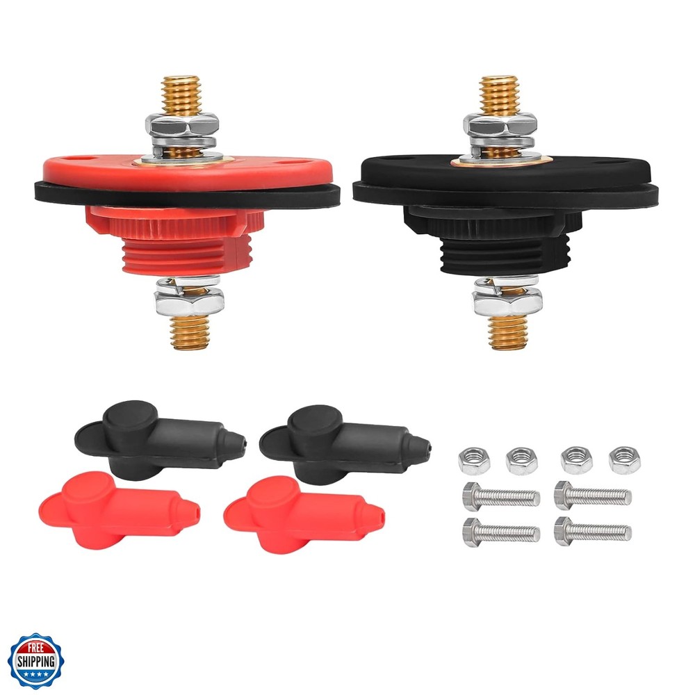 High Current 3/8” Feed-Thru Panel Battery Terminal Connectors with Silicone T…