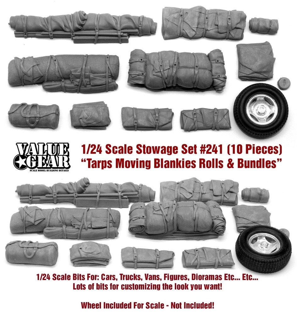 1/24 Set #241 Tarp Rolls, Bundles & Moving Blanket (10 Pieces) -Value Gear Resin