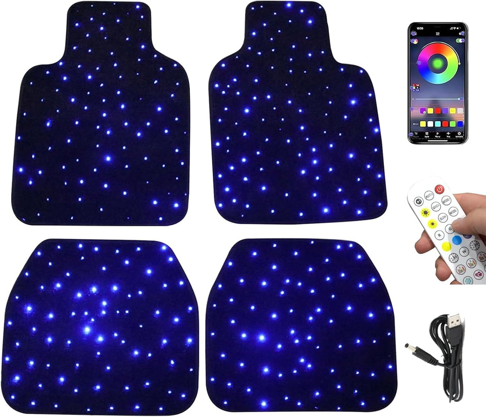 Starlight Floor Mats for Car, LED Fiber Optic Mats with App Control, Universal F