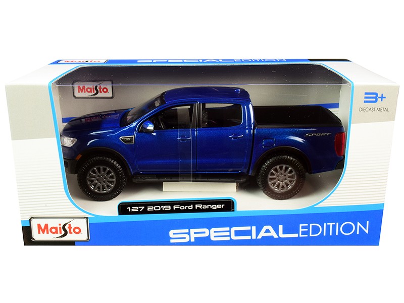 Maisto 31521BL 2019 Ford Ranger Lariat Sport Pickup Truck Blue Metallic 1/27