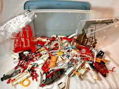 JUNK YARD SUPPLIES Misc. Left Over Model Car and Airplane Parts in Sterilite Tub