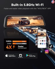 WOLFBOX G840S 12″ 4K Mirror Dash Cam Backup Camera, 5.8GHz WiFi Smart Rearview