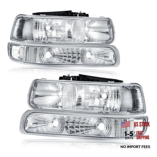 Headlights Assembly Compatible with 1999-2002 Chrome Housing + Clear Reflector