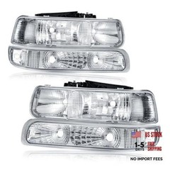 Headlights Assembly Compatible with 1999-2002 Chrome Housing + Clear Reflector