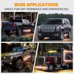 70″ LED Strobe Lights 2PCS – Amber/White Emergency Safety for Trucks & Vehicles