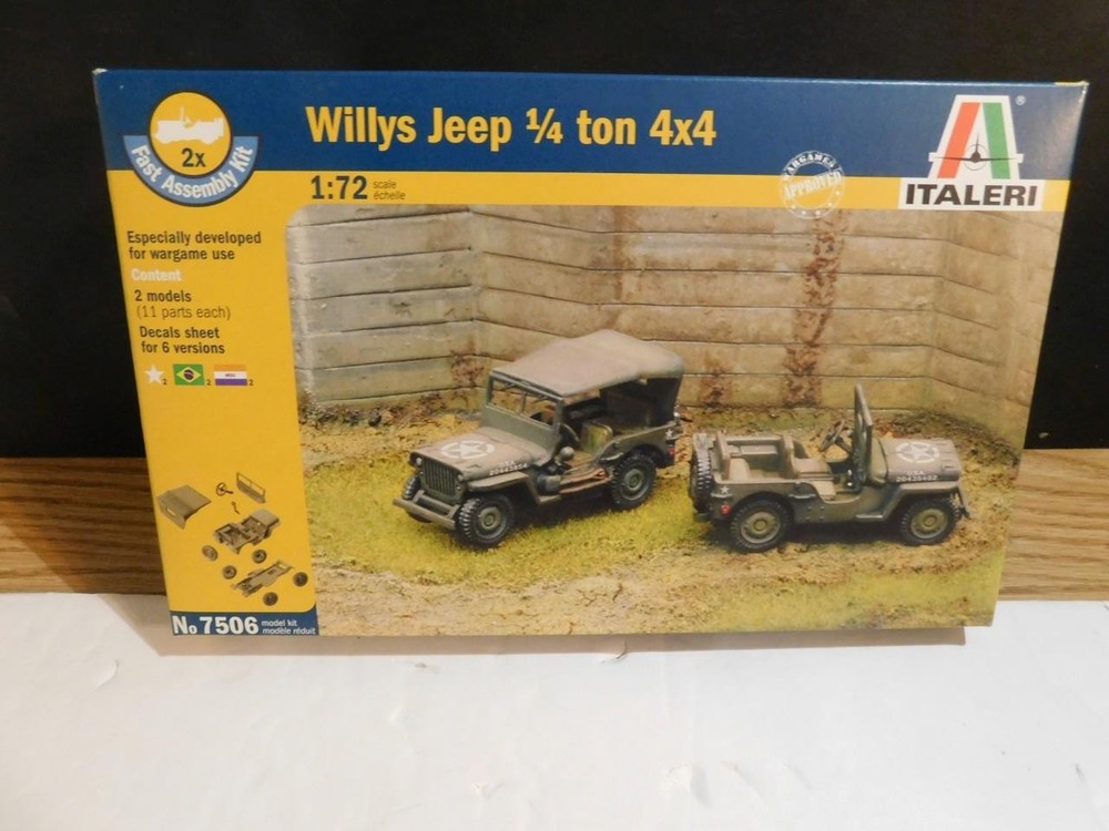 Italeri 1:72 #7506 Willys Jeep 1/4 Ton 4×4 2 Models per kit NIB