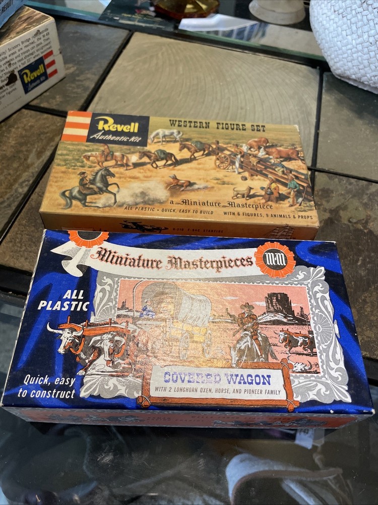 covered wagon model Kit Revell Western Figures Set Boxes Manuals Only 1960s Lot