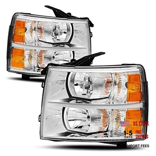 Headlight Assembly Compatible with 2007-2013 Chevy Silverado 1500, Chrome Amber
