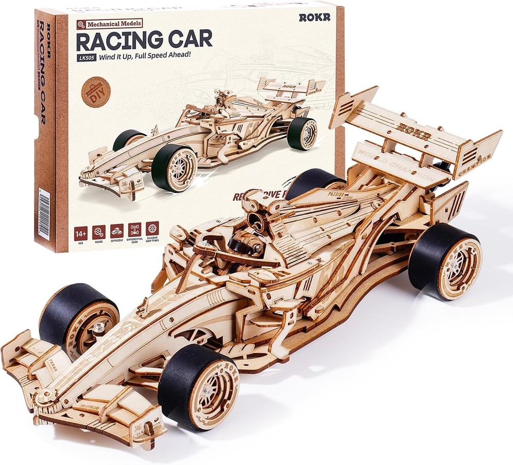 ROKR 3D Wooden Puzzle F1 Racing Car Model Kit for Adults & Teens