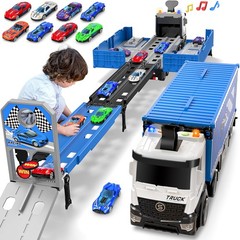 Carrier Truck Race Track Toddlers Toys, Foldable 3 Layer Small, Blue
