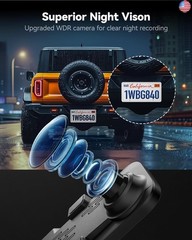 WOLFBOX G840S 12″ 4K Mirror Dash Cam Backup Camera, 5.8GHz WiFi Smart Rearview