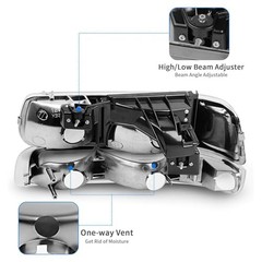 Headlights Assembly Compatible with 99-02 Chevy Silverado Chrome Housing Clear