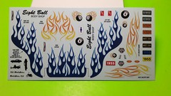 AMT 55 1955 Chevy Bel Air 1/25 Waterslide Decal Sheet 8 Ball Blue Flames Custom