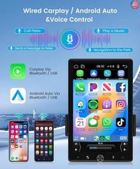 10.4 inch Single Din Car Stereo Wireless CarPlay Android Auto Mirror Link,