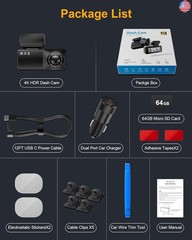 4K Dash Cam Front, Built-in 5.8G WiFi, Free 64GB Card & 48W A+C Car Charger