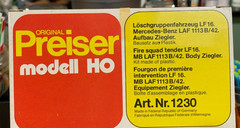 Rare Preiser HO Modell Model Kit #1230 Mercedes Benz Fire Squad Tender Truck NIB