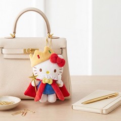 White Cat Prince Plush Bag Charm with Crown and Cape