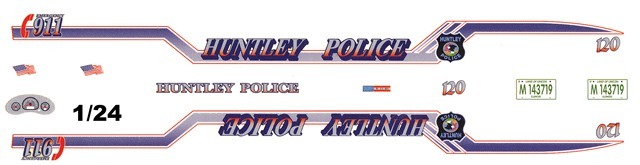 HUNTLEY, ILLINIOS POLICE CRUSIER 1/24th – 1/25TH Scale Waterslide Decals