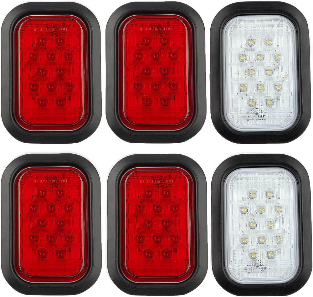 6Pcs 5″X3″ Rectangle LED Stop/Turn/Tail/Brake & Backup Reverse Truck Trailer Tai