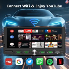 Single Din Touchscreen Radio with Wireless Apple CarPlay & Android Auto,