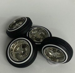 1:10 13” Chrome Real Steel Wire Wheels And 3 Prong Knock Offs on 520’s For RC
