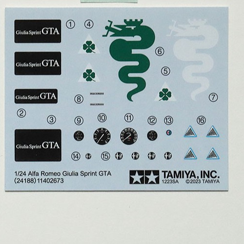 Tamiya’s Decals for 1/24 Alfa Romeo Giulia Sprint GTA.Item24188 from Japan