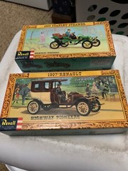 2 Vintage Revell Gold Frame Highway Pioneers 1909 Stanley Steamer 1907 Renault