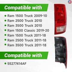 munirater Rear Right Tail Light Assembly Replacement for R-A-M 2009-2018
