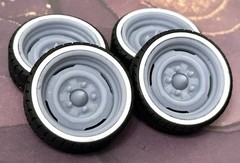 Resin 22 In. “Steelies W/ Bullet” Wheels, W/ One Inch Whitewalls,1/24 1/25 Scale
