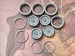 Resin 22 In. “Steelies W/ Bullet” Wheels, W/ One Inch Whitewalls,1/24 1/25 Scale
