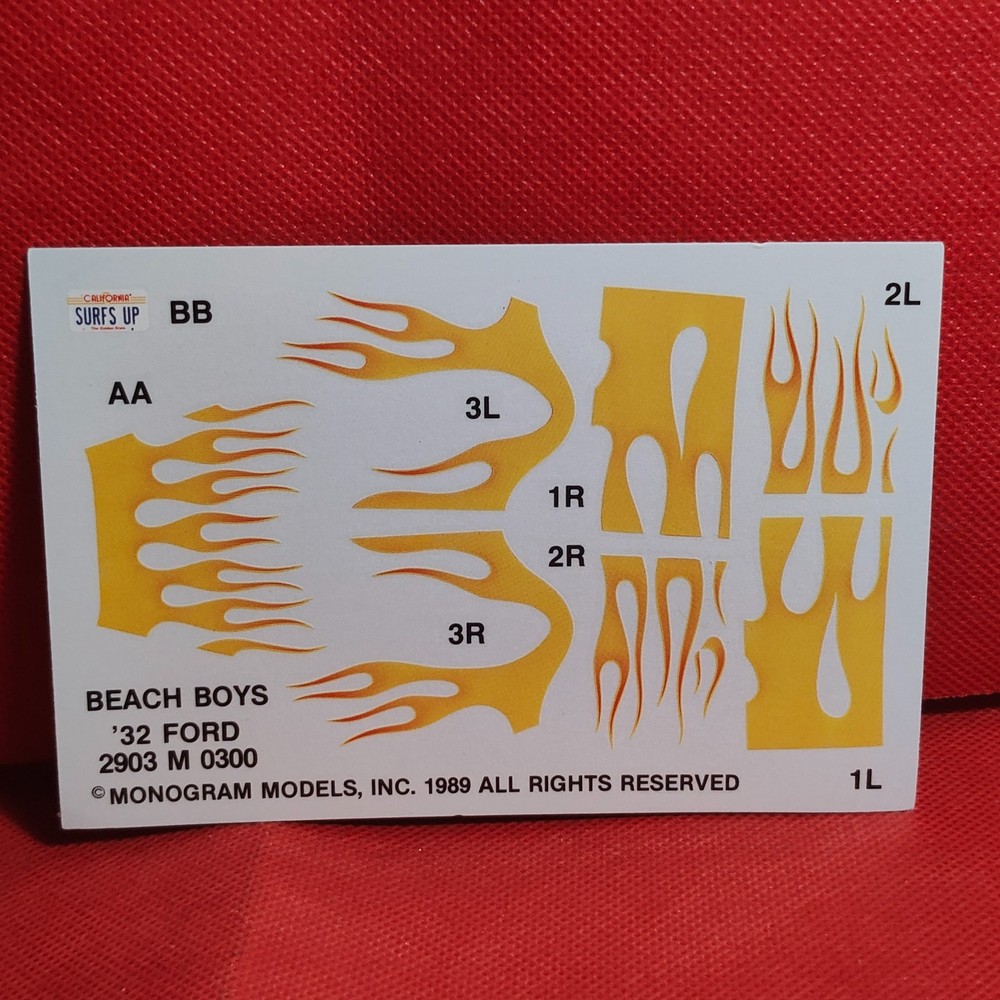 Flames Decals Beach Boys 1932 Ford Coupe 1:24 Scale Model Car Part Monogram