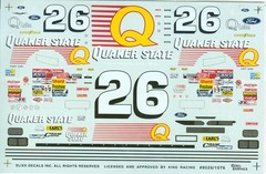 NASCAR DECAL #26 QUAKER STATE 1995 FORD THUNDERBIRD BRETT BODINE 1/24 SLIXX