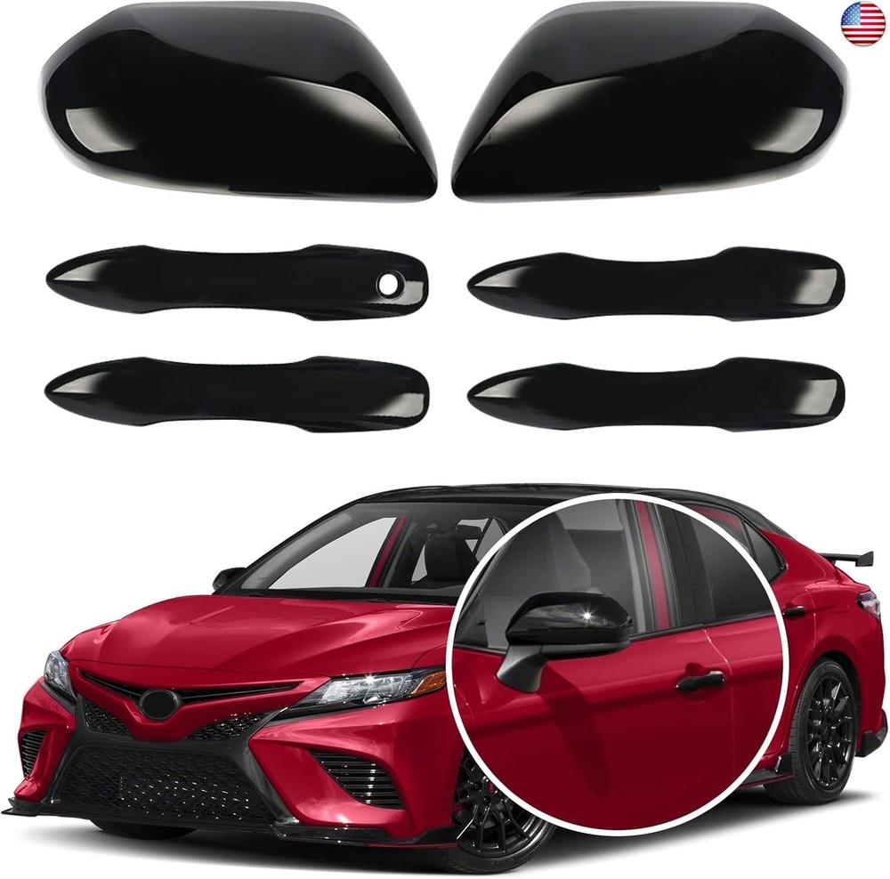 Glossy Black Side Door Mirror Covers and Handle Caps Replace for 2018 2019 2020