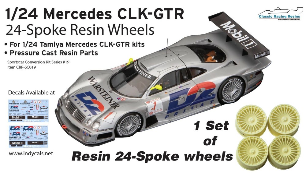 24 spoke resin wheel set for 1/24 Tamiya Mercedes CLK-GTR for early 1998 cars
