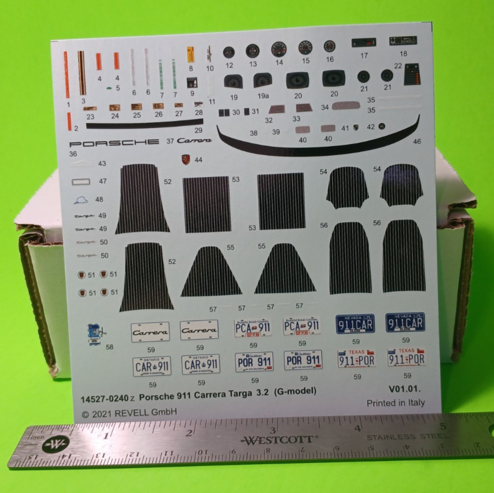 Decal Sheet 1/24 1984 Porsche 911 Carrera 3.2 Targa Emblems Scripts Waterslide