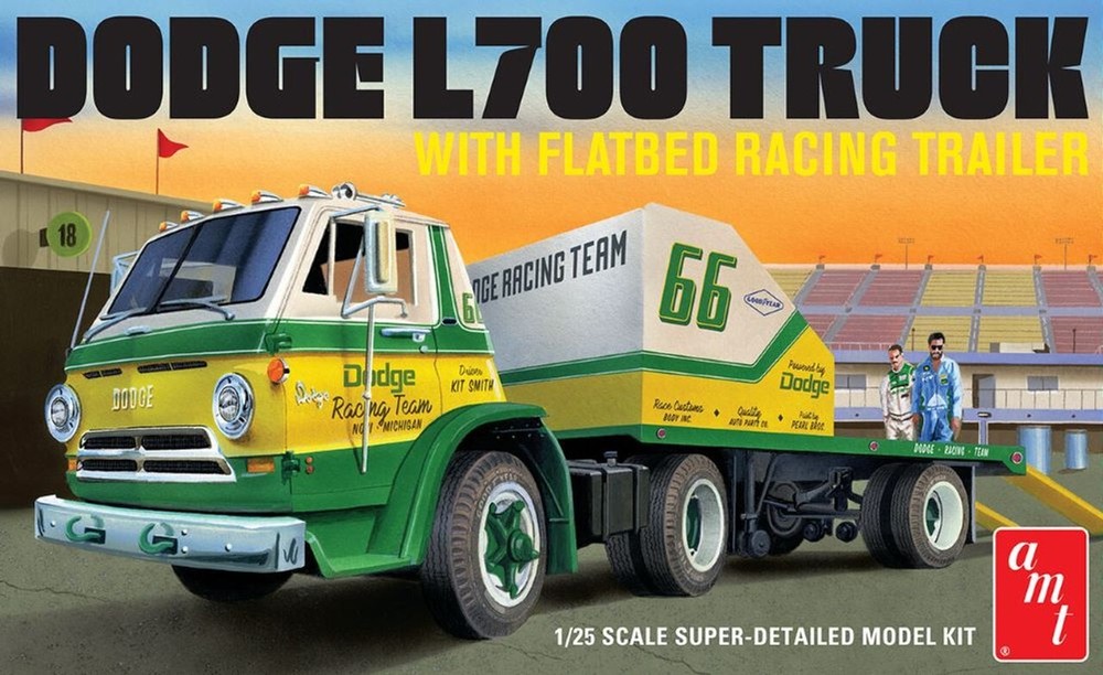 AMT 1/25 1966 Dodge L700 Truck w/Flatbed Racing Trailer AMT1368