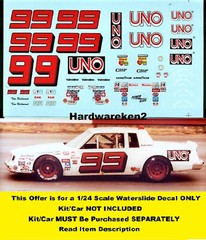 POWERSLIDE #99 UNO 1981 BUICK REGAL TIM RICHMOND WHITE/RED CAR 1/24 DECAL