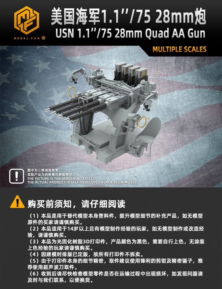 1/200/350/700 US Navy 1.1-Inch 75 Caliber Quad 28mm AA Gun “Chicago Piano