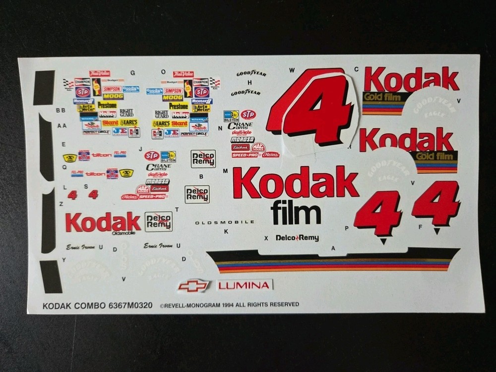 1990 Ernie Irvan #4 Kodak Lumina or Olds 1:24 Car Decal – Waterslide 1:25 Decals