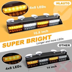 6Z4J Emergency Dash Strobe Lights: 2×16.8 inch Amber White Safety Lights, 48 LED
