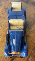 Vintage 1920s Style Roadster Metal Model Car Blue Whitewall Tires Heavy