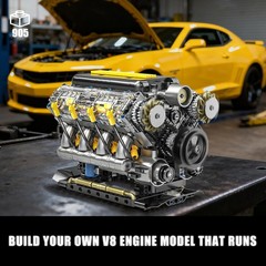 V8 Engine Model Kit with Visible Mini Car Motor Building Blocks and Working