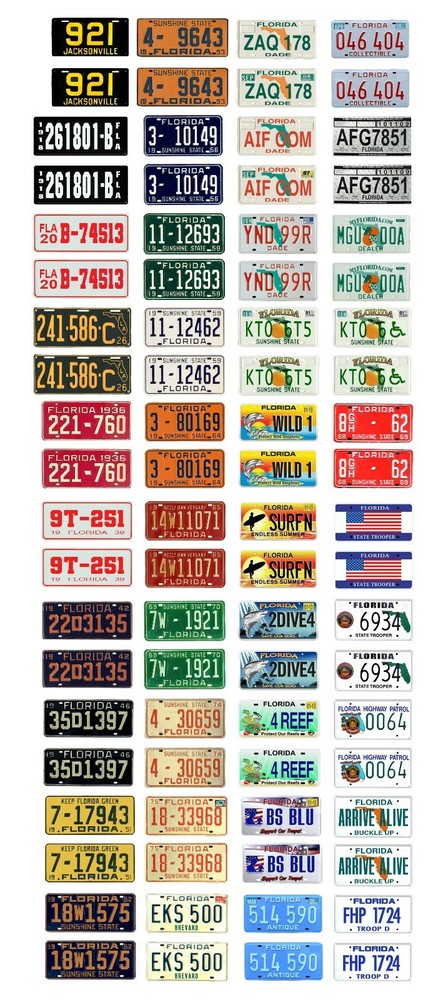 1/25 scale model car assorted USA Florida license plates state tags