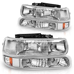 Headlight Assembly Compatible with Chrome Housing Amber Reflector Clear Lens
