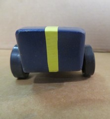 PINEWOOD DERBY CAR sleek Handmade blue and yellow painted wood BSA race VTG
