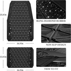 CAR PASS Bling Diamond Car Mats Rubber Floor Mats Full Set Anti-Slip 3D Rhombus