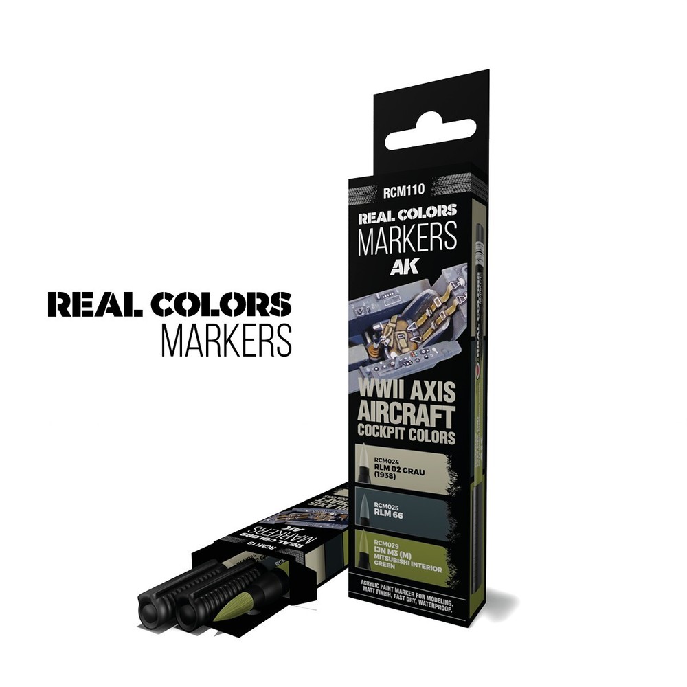 AK Interactive Real Colors Markers WWII Axis Aircraft Cockpit Colors – Set 3 Rea