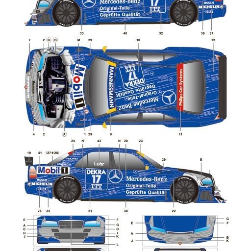 S.K. Decals SK24138 AMG Mercedes C-Class DTM 1995 #17 Decal Sheet Resin Transkit