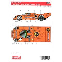 Studio27 1/24 Porsche 962C 17 Spa 1000km 1986 Jagermeister Decals ST27-DC1165