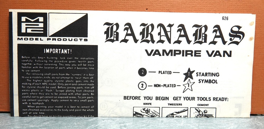 1/25 MPC BARNABAS VAMPIRE VAN # 626 (INSTRUCTIONS ONLY)